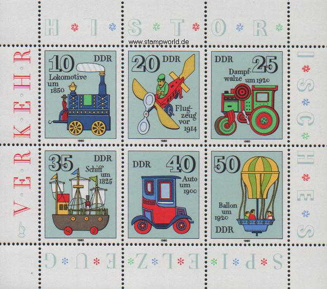 Briefmarken/Stamps Blechspielzeug I/Lok/Auto/Segelschiff/Ballon/Flugzeug