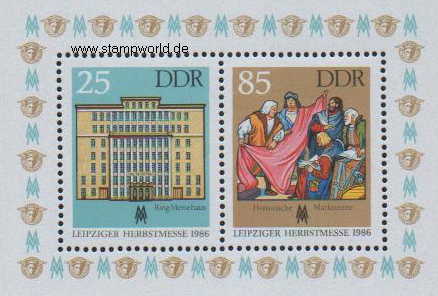 Briefmarken/Stamps Leipziger Messe/Messehaus/Marktszene