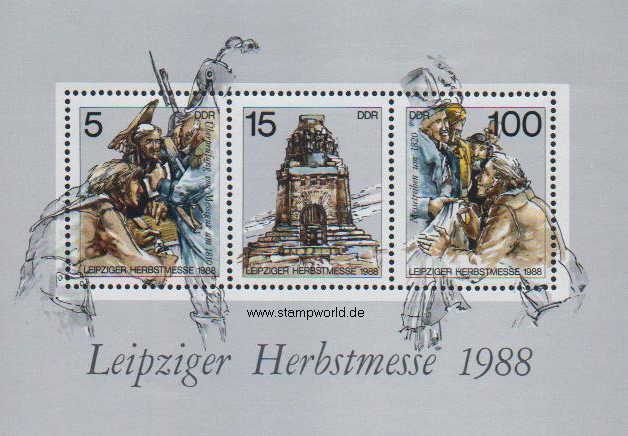 Briefmarken/Stamps Herbstmesse/Völkerschlachtdenkmal/Messeszenen