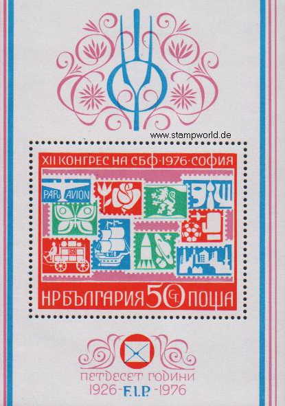 Briefmarken/Stamps 50 J. FIP/Briefmarken/Schmetterling/Raumfahrt/Fussball/Postkutsche/Rose/Flugzeug/Segelschiff