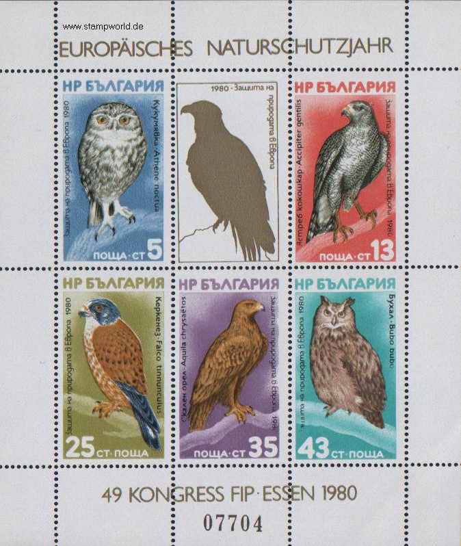 Briefmarken/Stamps Raubvögel/Eulen/Kauz/Uhu/FIP-Kongress Essen