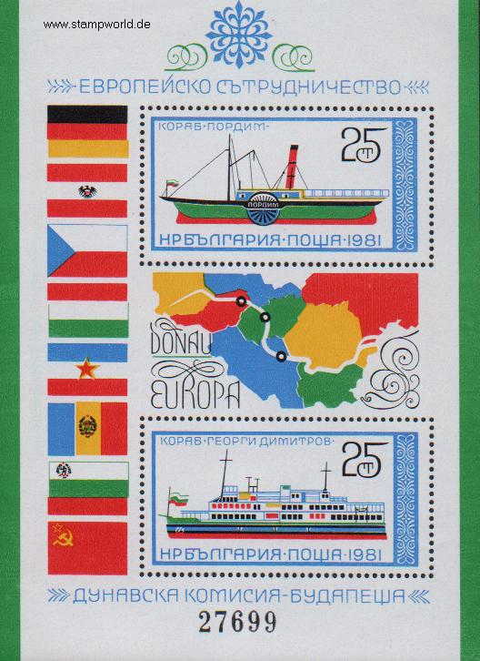 Briefmarken/Stamps Europ. Donaukommission/Schiffe/Flaggen/Landkarte