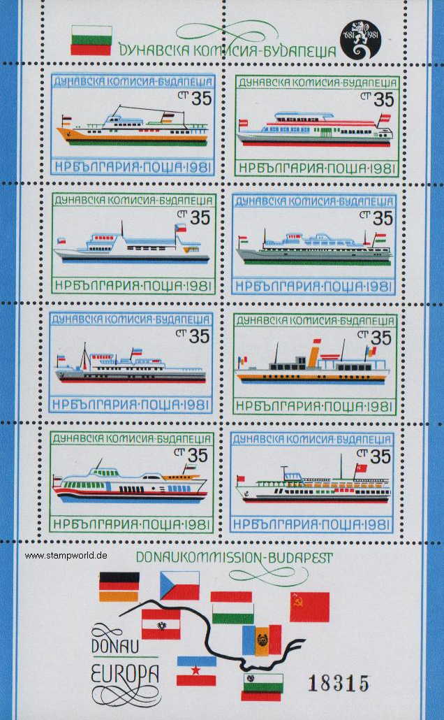 Briefmarken/Stamps Donaukommission/Schiffe/Flaggen/Landkarte