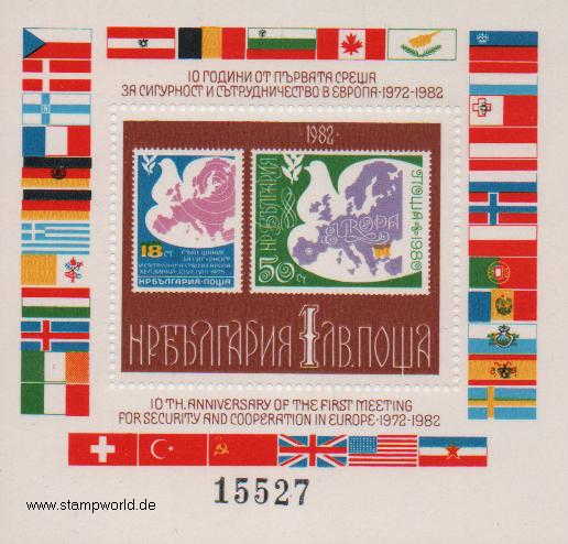 Briefmarken/Stamps KSZE-Konferenz/Flaggen/Landkarte/Tauben stilis.