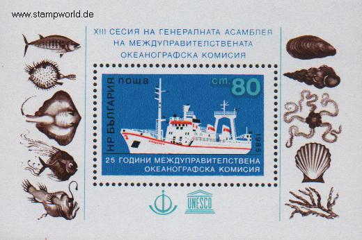 Briefmarken/Stamps UNESCO/Forschungsschiff/Fische/Muscheln/Meeresschnecken