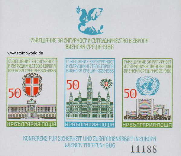 Briefmarken/Stamps KSZE-Konferenz/UNO-Gebäude/Taube stilis.