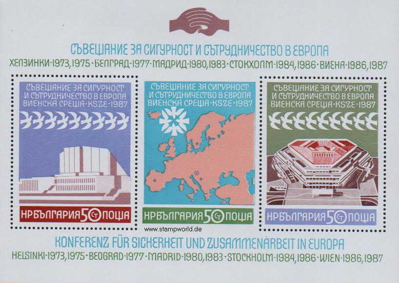 Briefmarken/Stamps KSZE-Konferenz/Landkarte/Friedenstauben/Gebäude