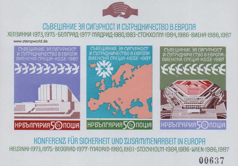 Briefmarken/Stamps KSZE-Konferenz/Landkarte/Friedenstauben/Gebäude