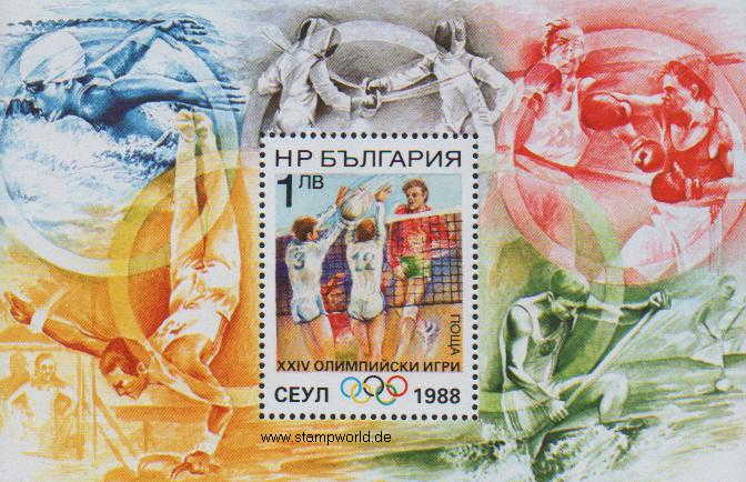 Briefmarken/Stamps Olympia Seoul/Volleyball/Boxen/Fechten/Kanu/Schwimmen