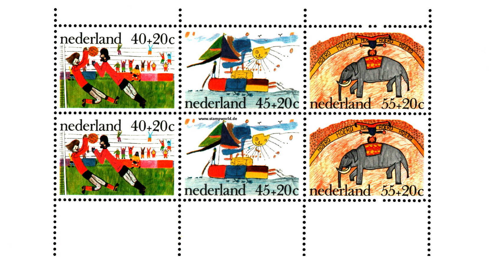 Briefmarken/Stamps Kinderzeichnungen/Elefant/Fußball/Schiff