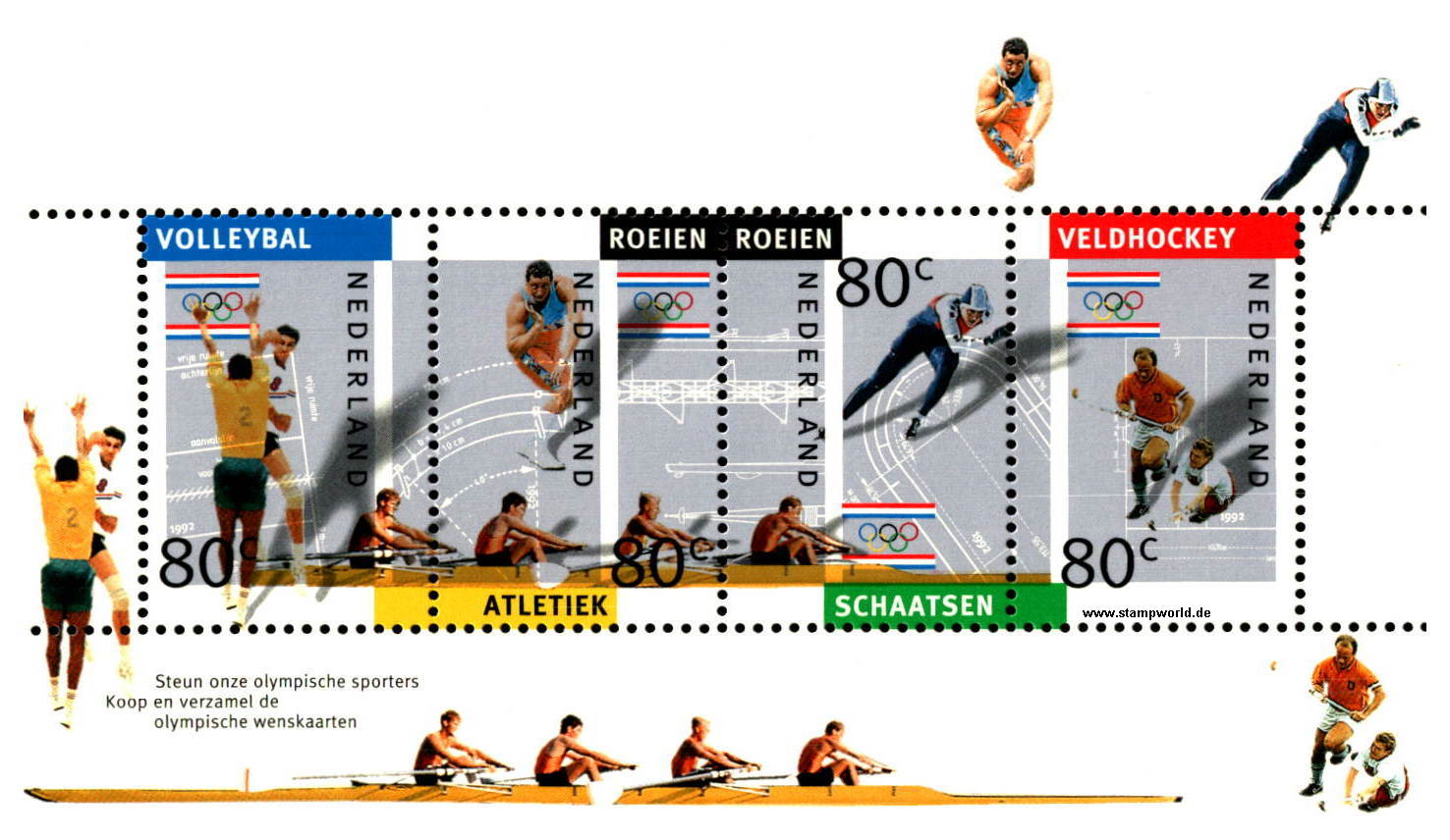 Briefmarken/Stamps Olympia Albertville/Barcelona/Volleyball/Rudern/Hockey/Eisschnellauf