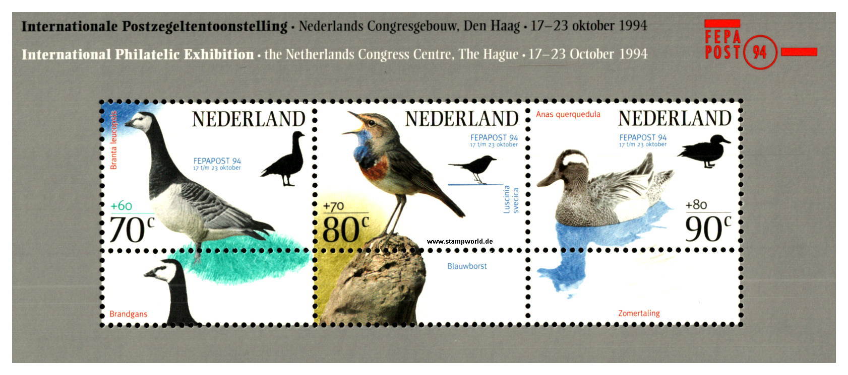 Briefmarken/Stamps FEPAPOST/Vögel/Knäkente/Blaukehlchen/Nonnengans