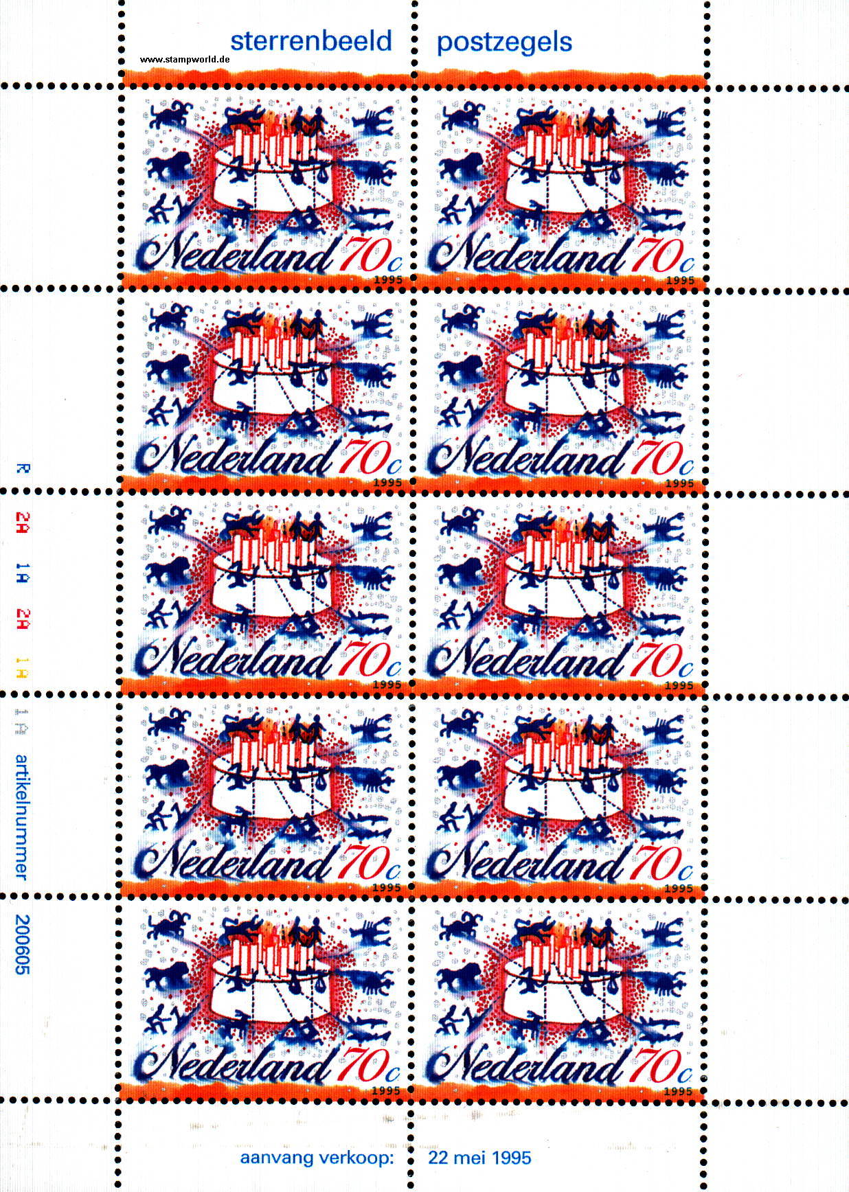 Briefmarken/Stamps Grußmarke/Tierkreiszeichen/stilis. Löwe/Krebs/Skorpion/Widder/Steinbock/Fische/Stier