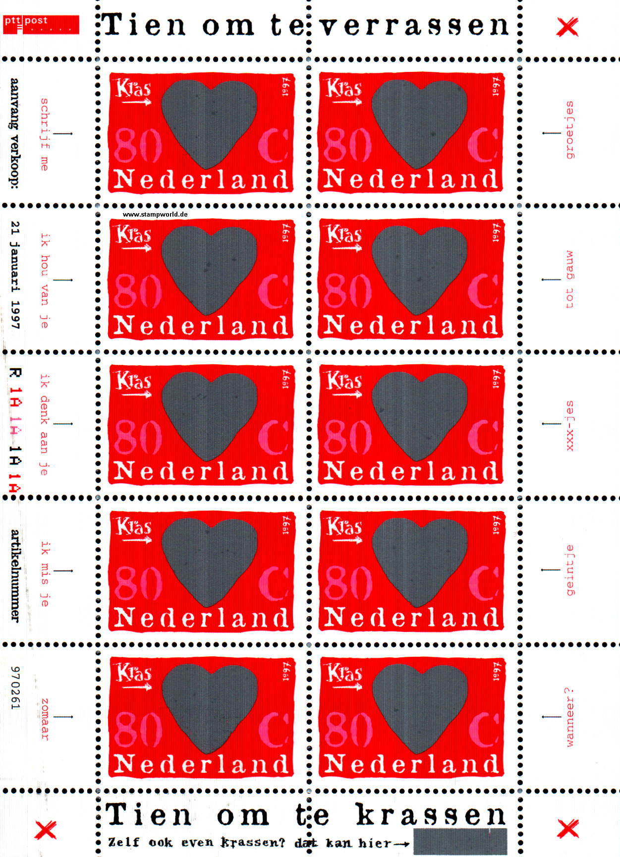 Briefmarken/Stamps Grußmarken/Überraschung/Herz (Rubbelmarken)