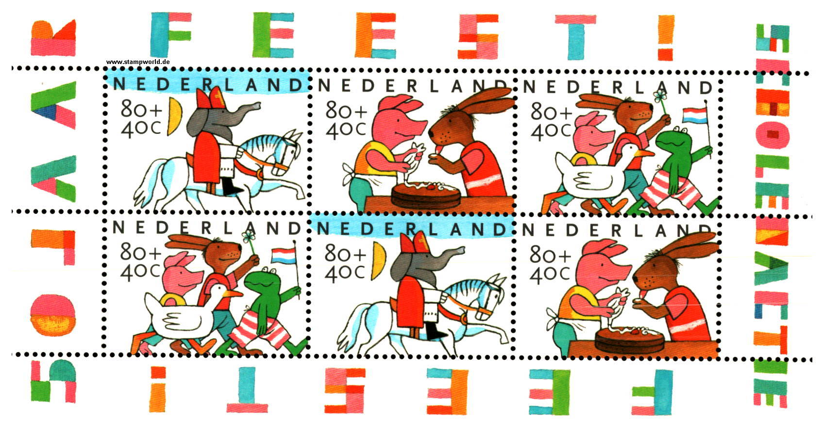 Briefmarken/Stamps Kinderfeste/Elefant stilis./Hase/Schwein/Pferd/Gans/Frosch