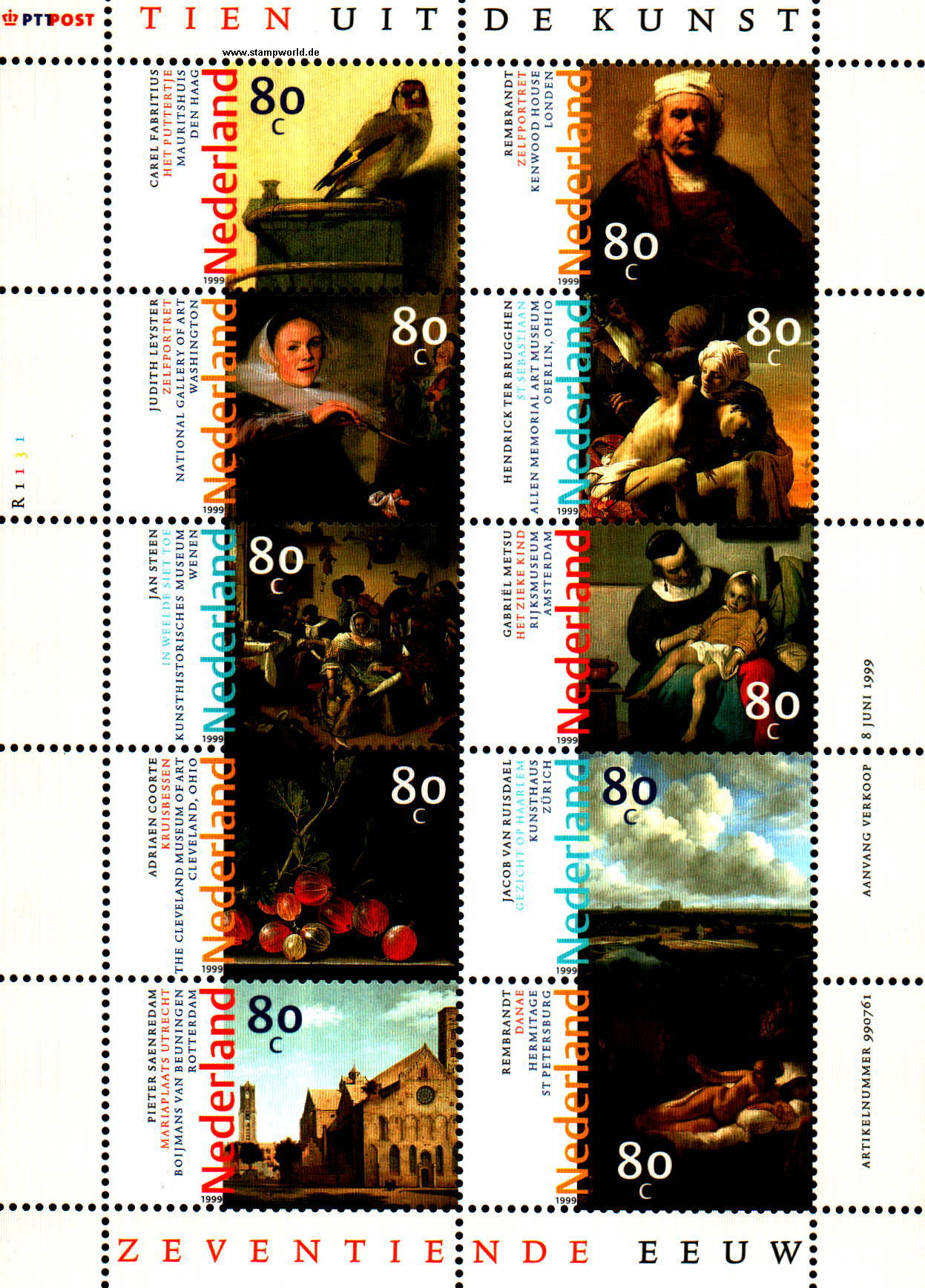 Briefmarken/Stamps Gemälde/Distelfink/Ente/StachelbeerenKirche/weibl. Akt (Rembrandt/Stehen...)