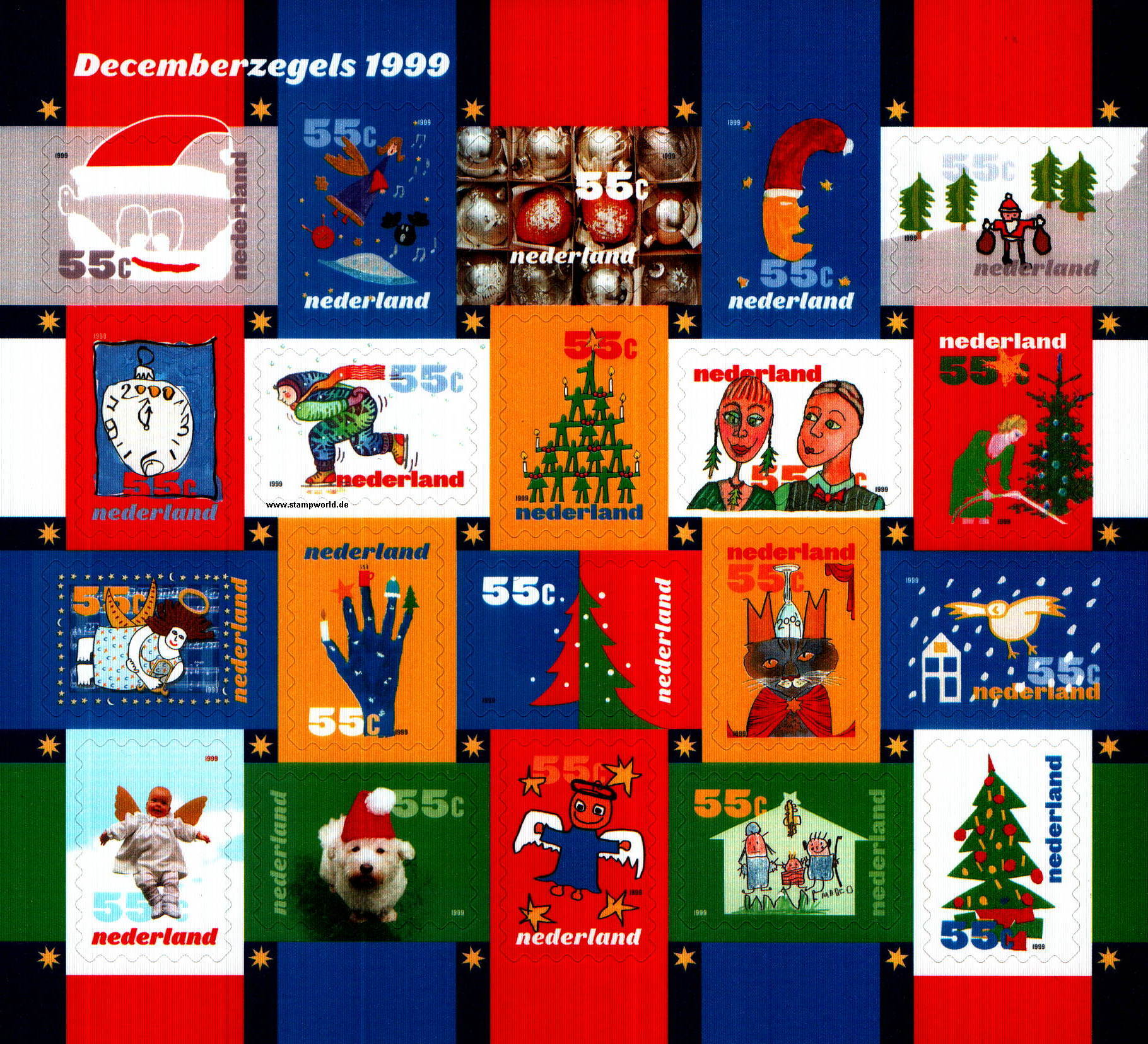 Briefmarken/Stamps Dezembermarken/Uhr/Vogel/Hund/Eisschnellauf/Weihnachten