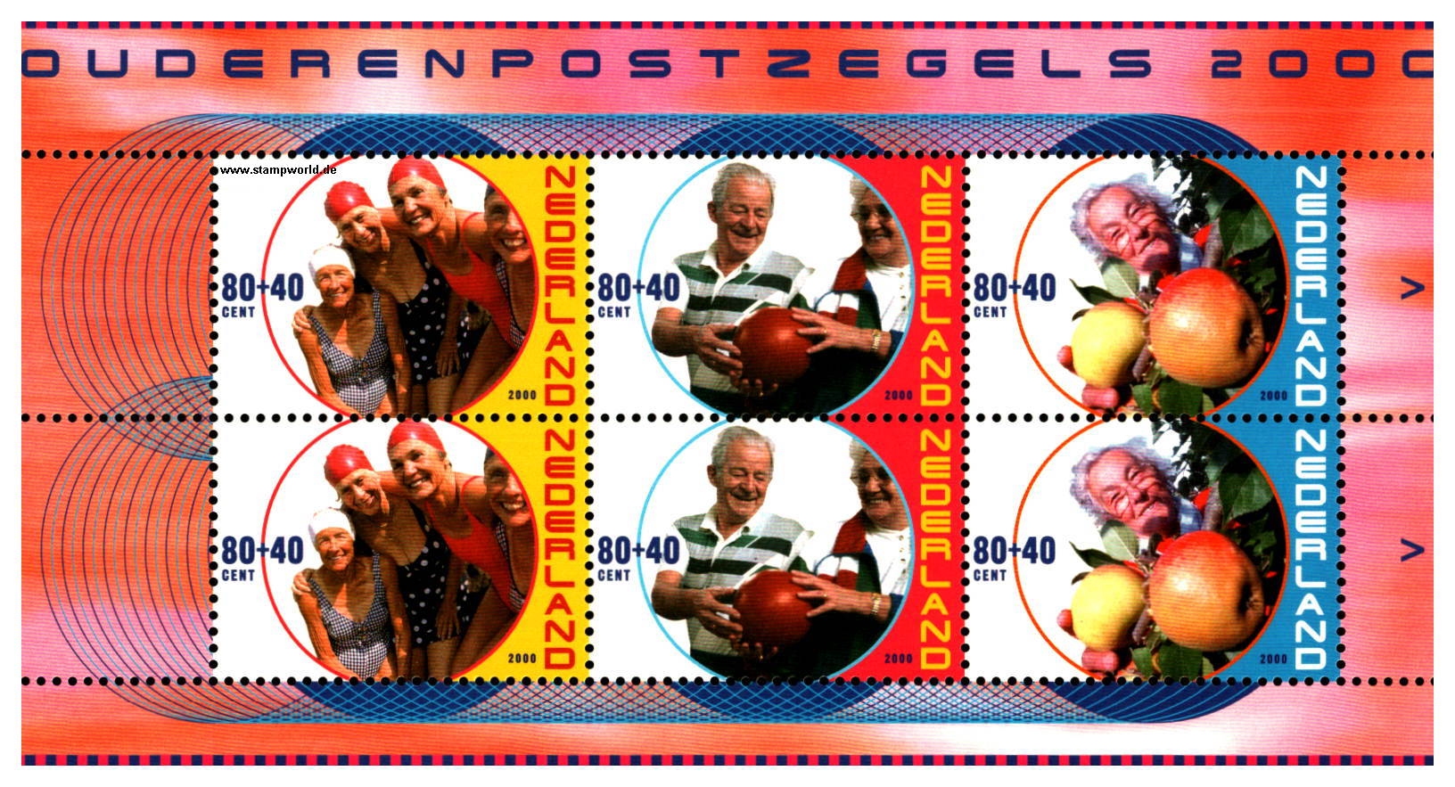 Briefmarken/Stamps Sommermarken/Senioren/Schwimmen/Kegeln/Äpfel