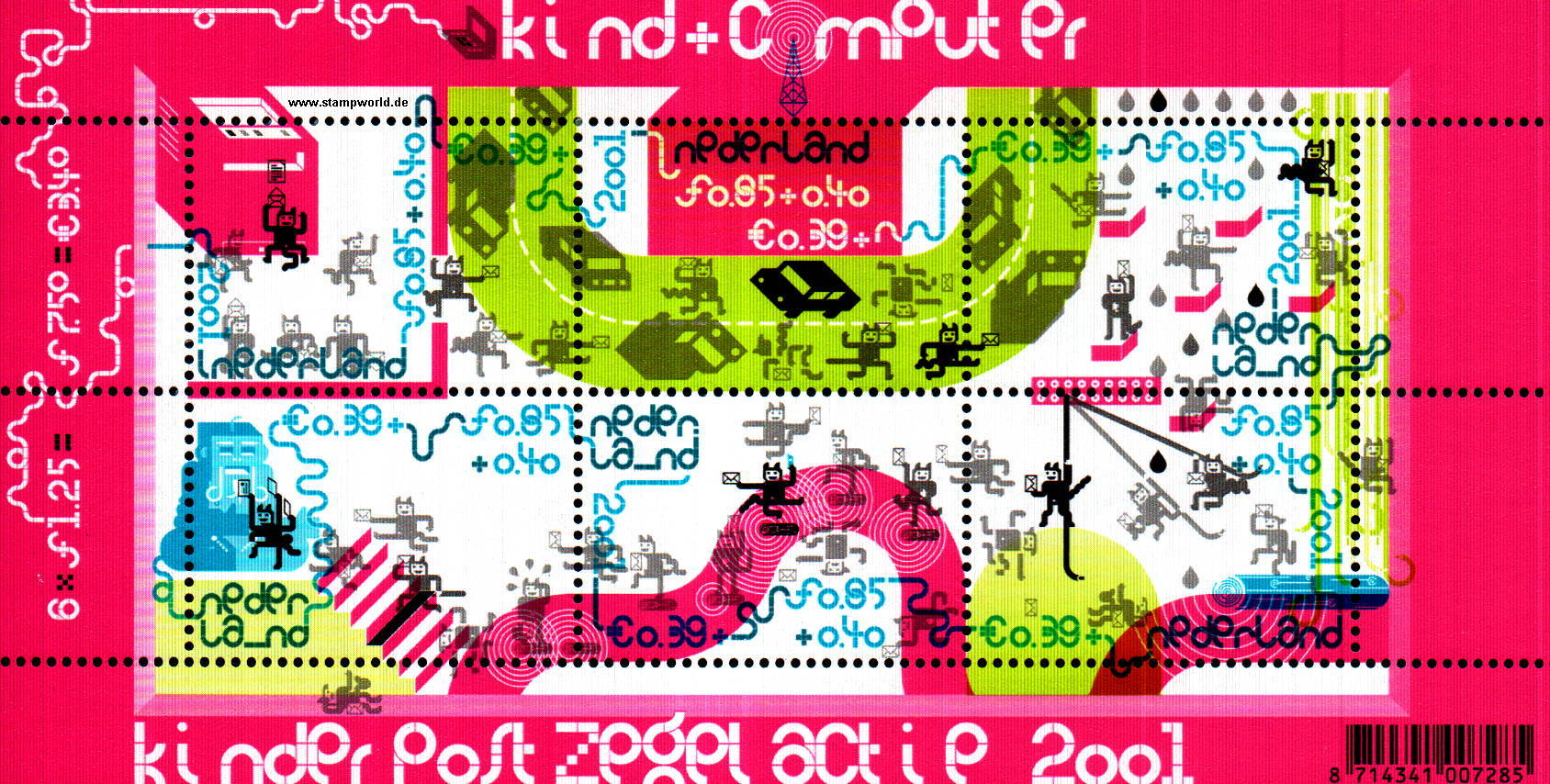 Briefmarken/Stamps Für Kinder/Kind und Computer/stilis. Katzen