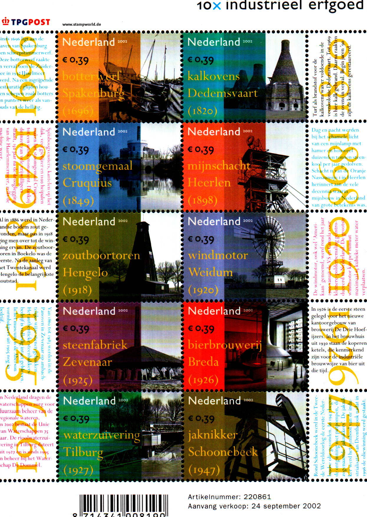 Briefmarken/Stamps industrielles Erbe/Bergwerke/Schiffswerft/Bierbrauerei