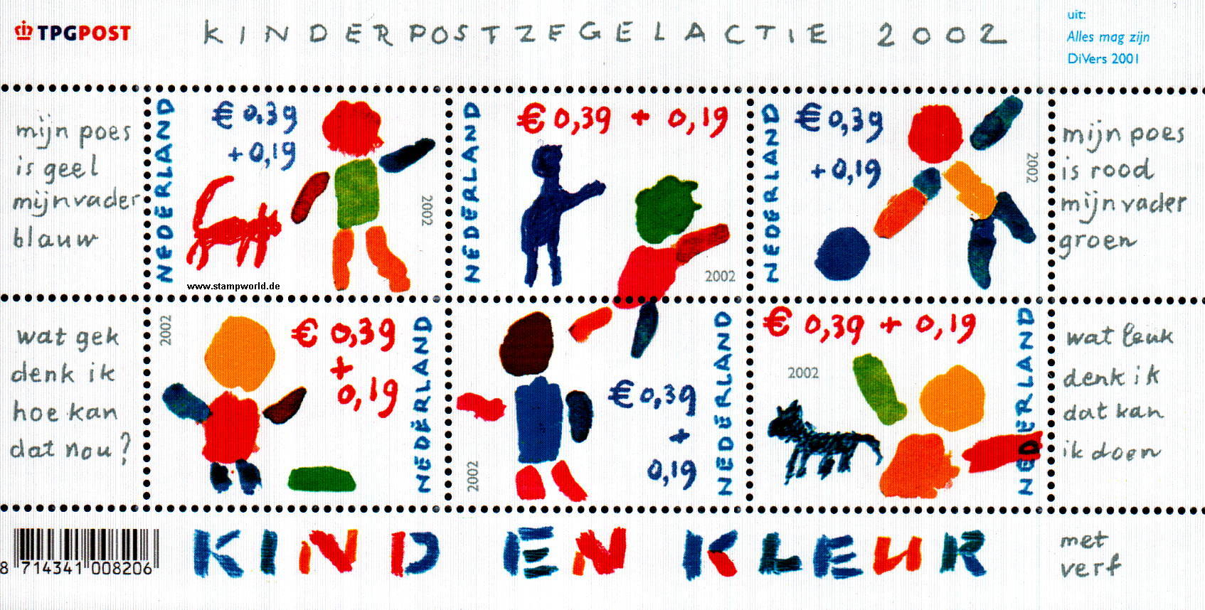 Briefmarken/Stamps Kindermarken/Katze/Hund/Kinderzeichnungen