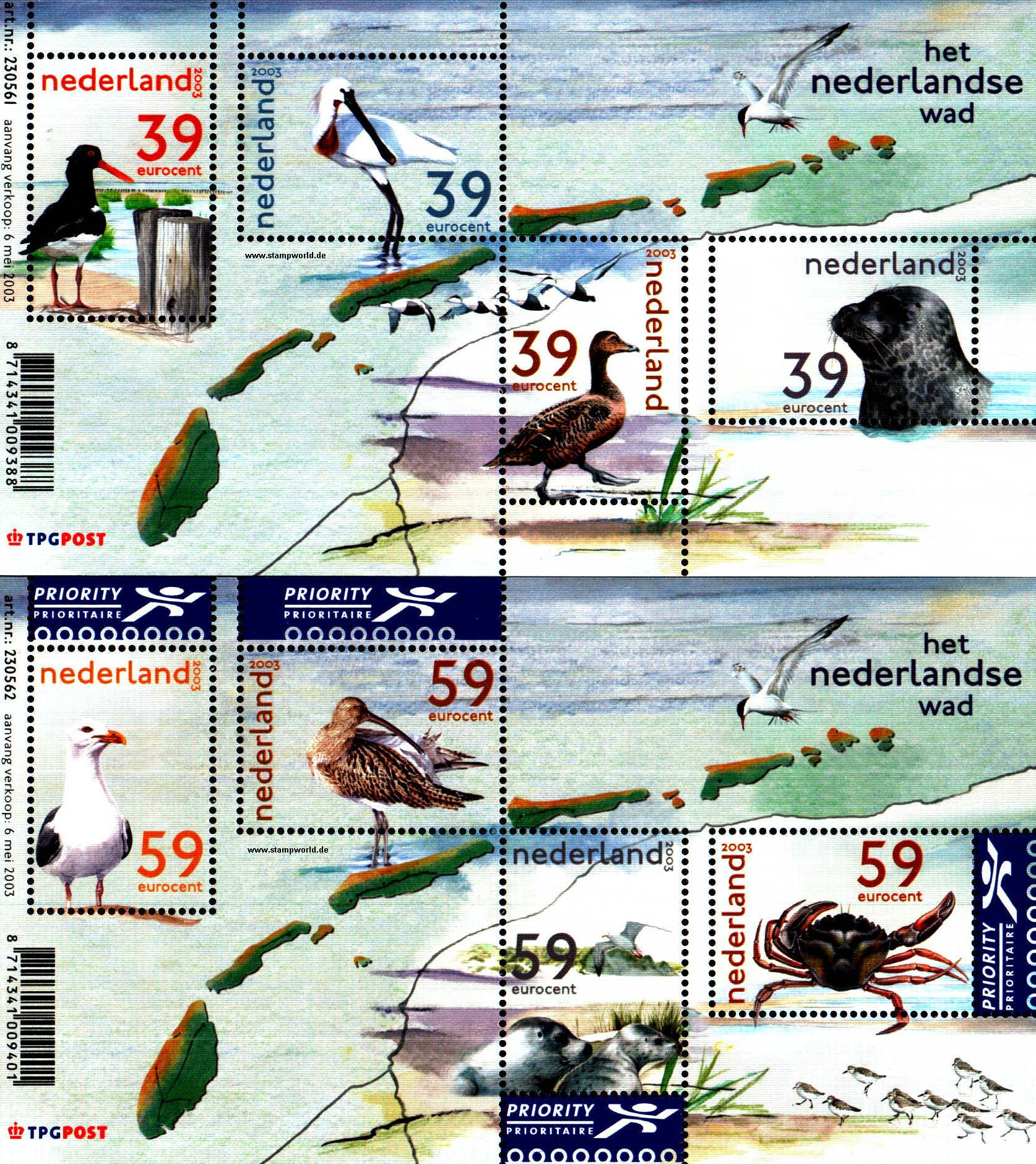 Briefmarken/Stamps Seevögel/Krabbe/Seehunde/Ente/Landkarte