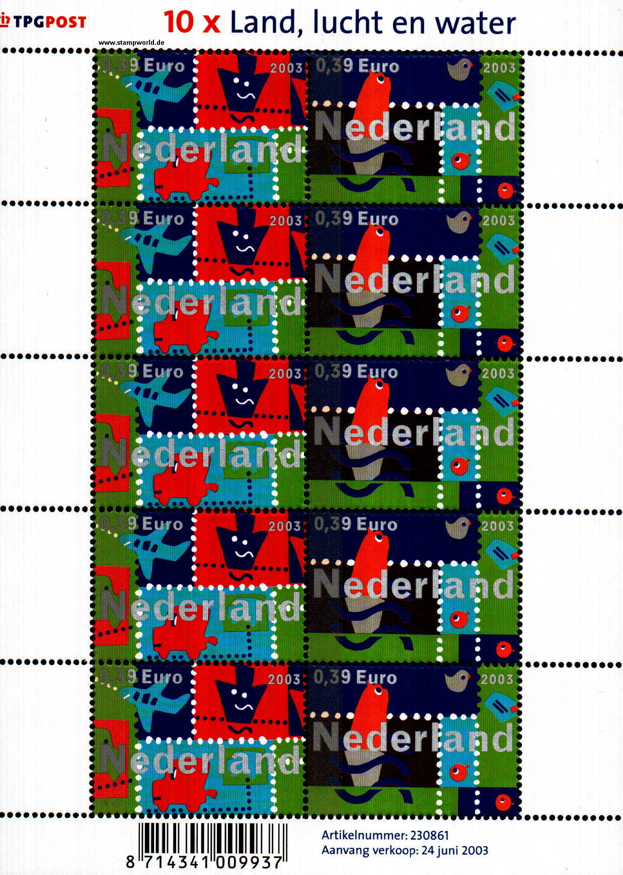 Briefmarken/Stamps stilis. Vögel/Fische/Auto/Flugzeug/Schiff/Wasser