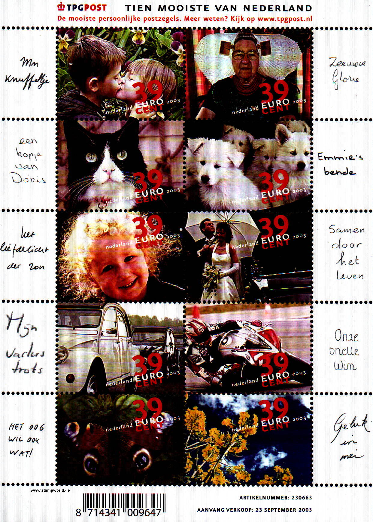 Briefmarken/Stamps Grußmarken/Katze/Hunde/Schmetterling/Blumen/Renn-Motorrad/Autos