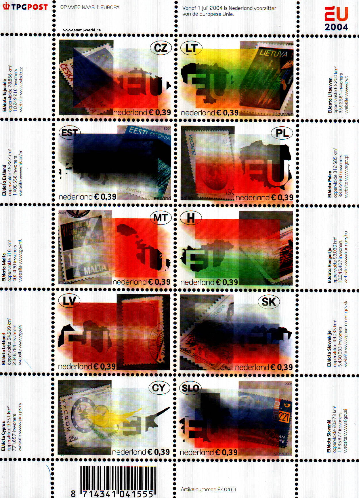 Briefmarken/Stamps EU-Erweiterung/Flaggen/Umrisskarten