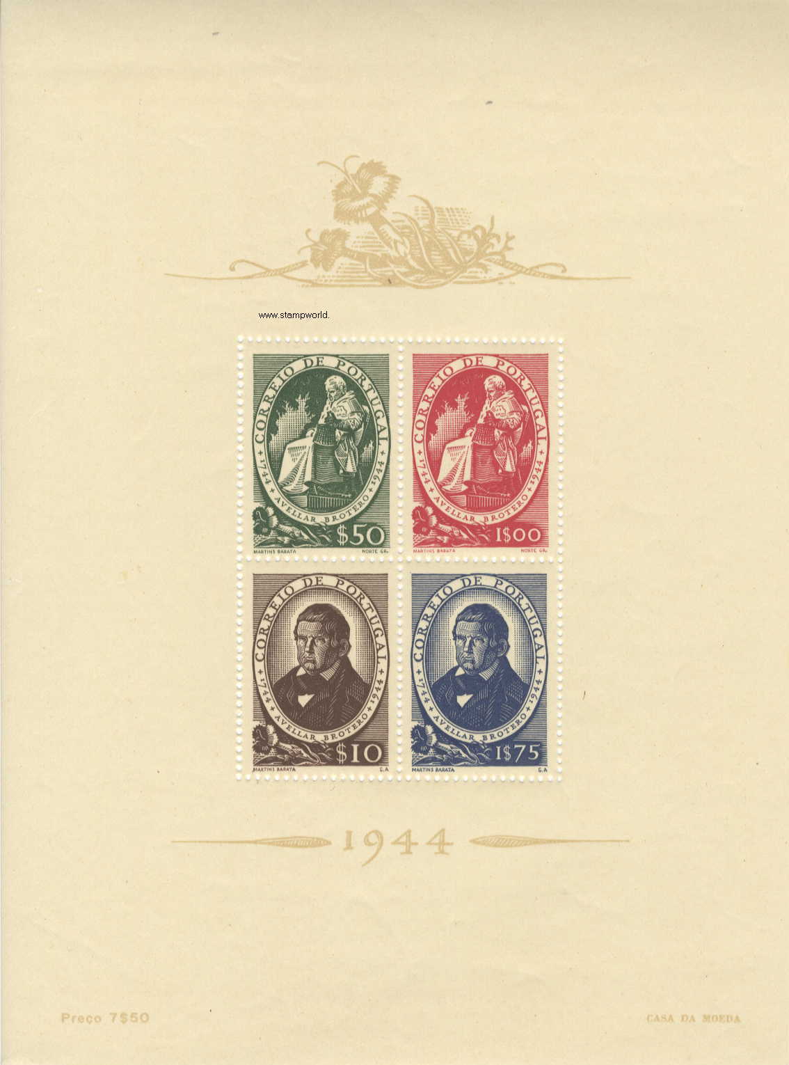 Briefmarken/Stamps A. Brotero/Portrait/Denkmal/Botaniker