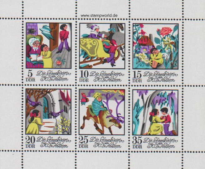 Briefmarken/Stamps Märchen/Schneekönigin/Rentier/Vögel/Pferde (H. C. Andersen)