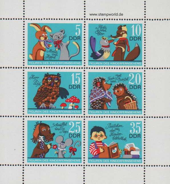 Briefmarken/Stamps Fernsehen/Kinderserien/Hase/Katze/Eule/Pilze/Hund/Igel